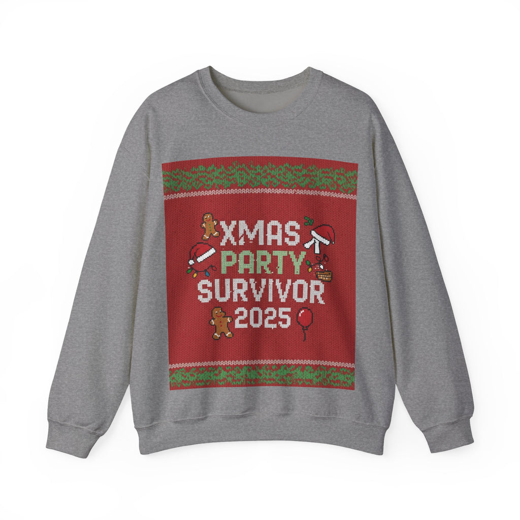 Ugly Xmas Jumper Sweatshirt — "XMAS PARTY SURVIVOR 2025" Christmas Crewneck