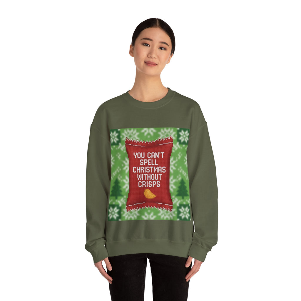 Ugly Xmas Jumper Sweatshirt — "You Can't Spell Christmas without Crisps" Christmas Crewneck