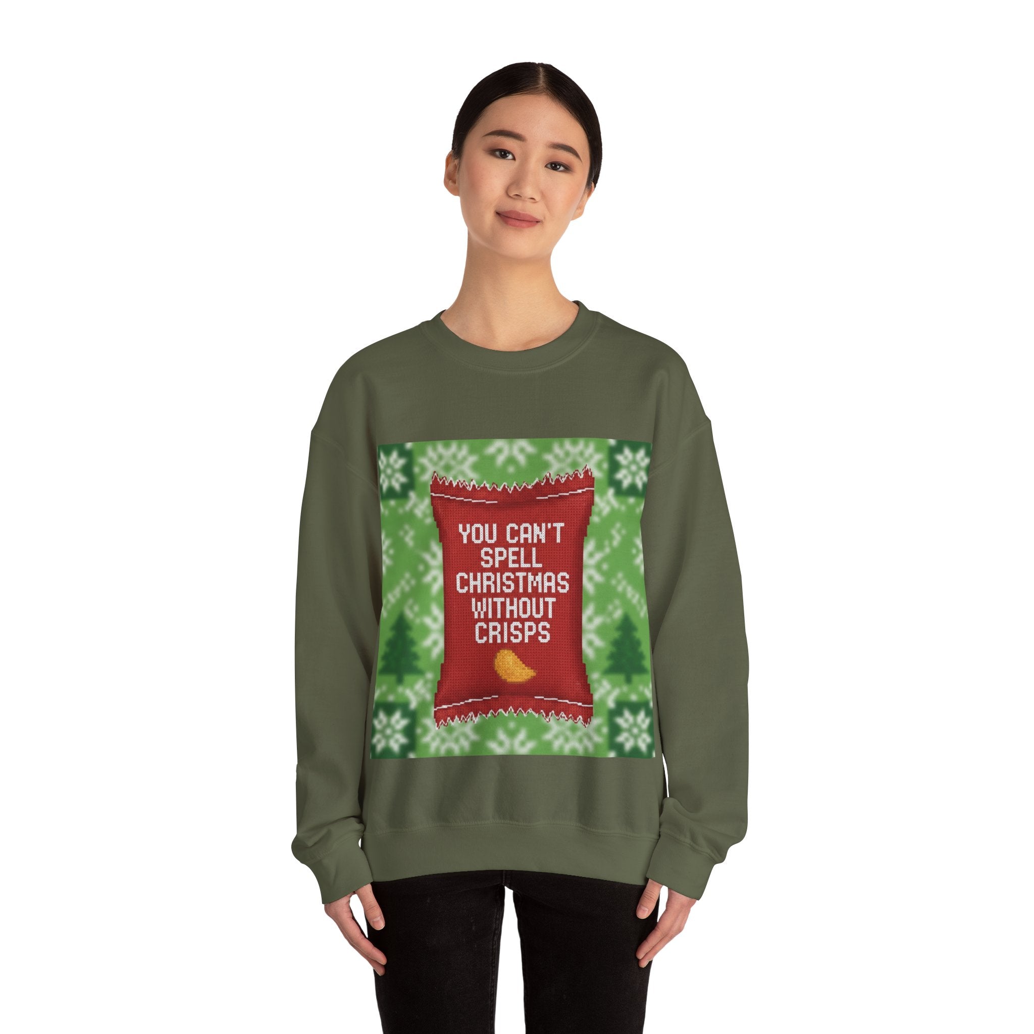 Ugly Xmas Jumper Sweatshirt — "You Can't Spell Christmas without Crisps" Christmas Crewneck