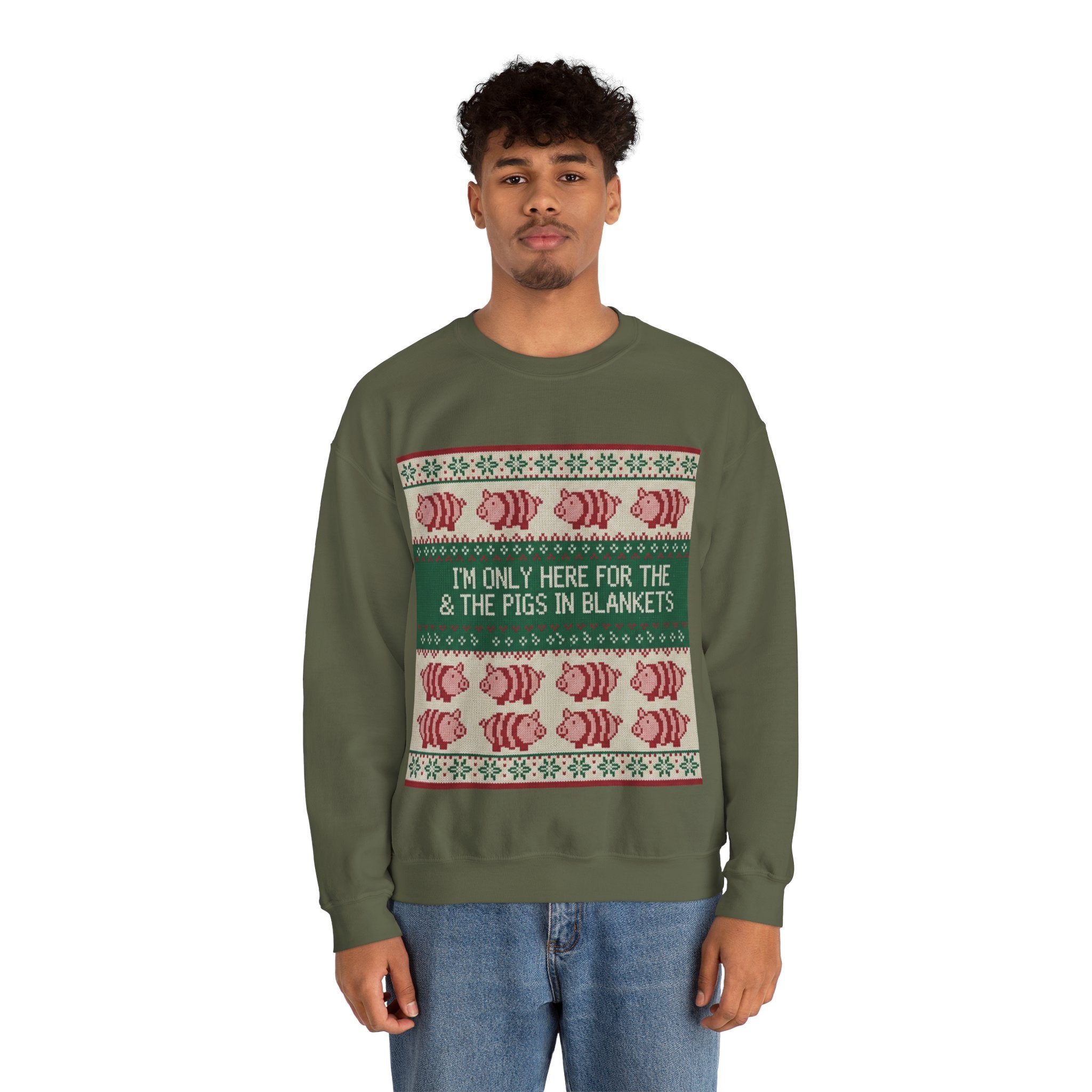 Ugly Xmas Jumper Sweatshirt — "I'm only here for the pigs in blankers" Christmas Crewneck