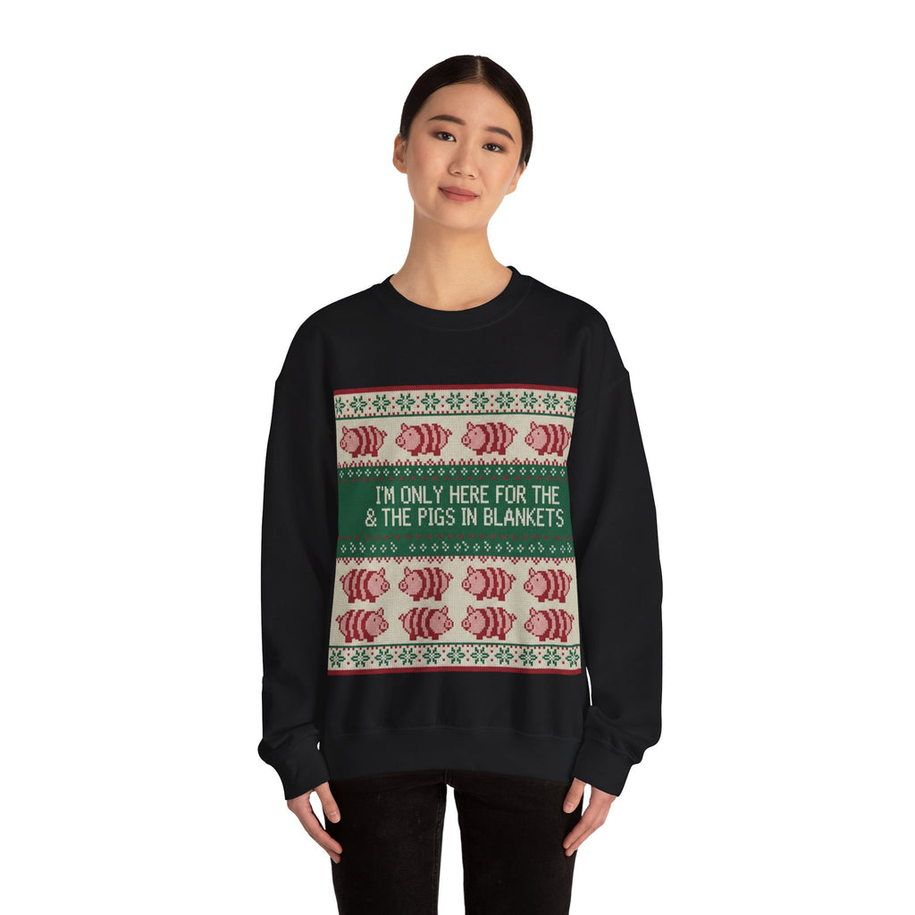 Ugly Xmas Jumper Sweatshirt — "I'm only here for the pigs in blankers" Christmas Crewneck