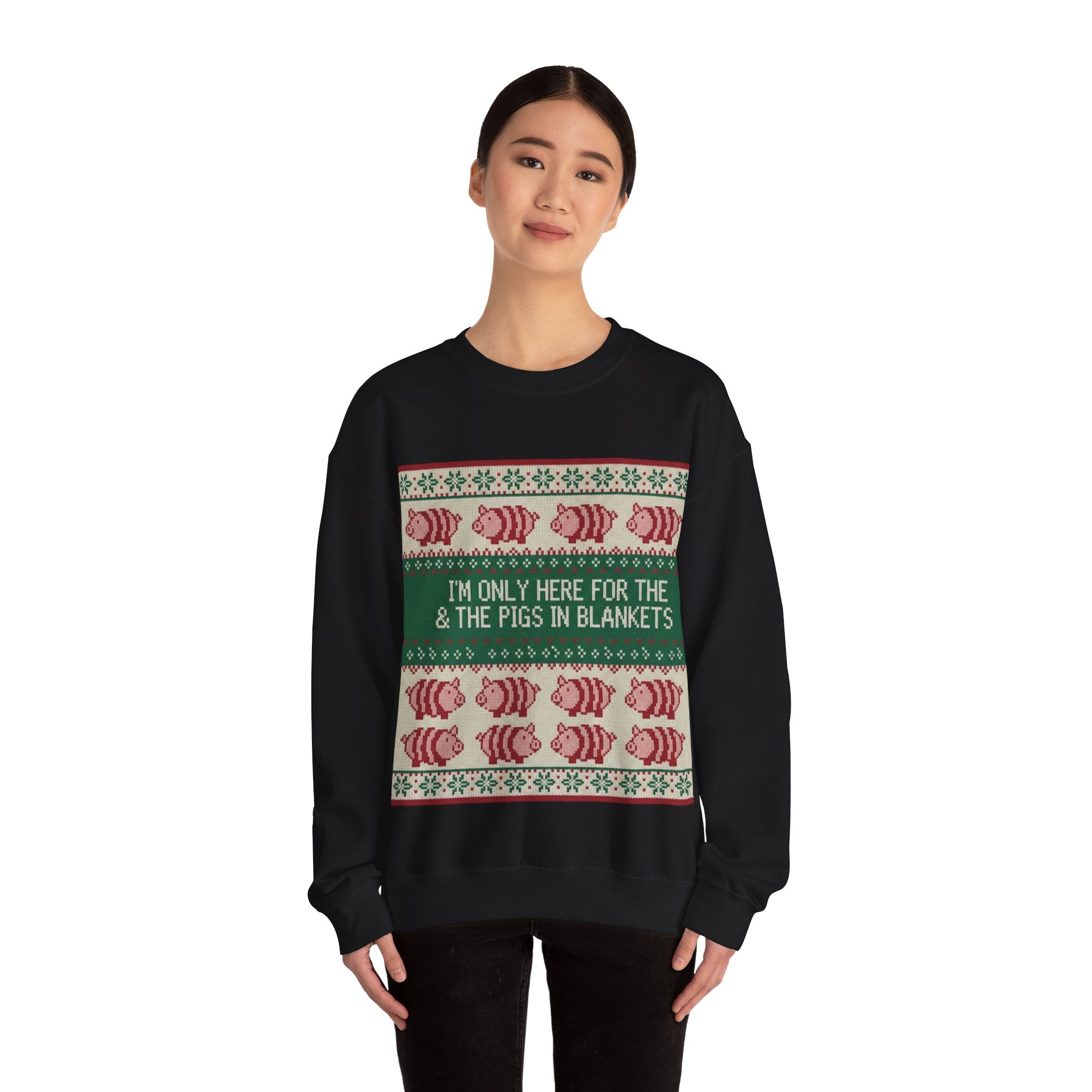 Ugly Xmas Jumper Sweatshirt — "I'm only here for the pigs in blankers" Christmas Crewneck