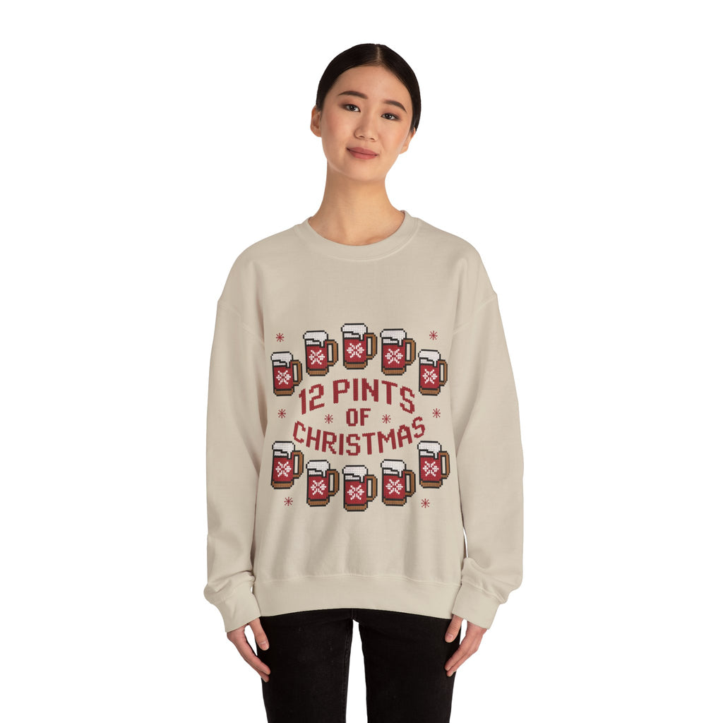 Ugly Xmas Jumper Sweatshirt — "12 Pints of Christmas" Christmas Crewneck