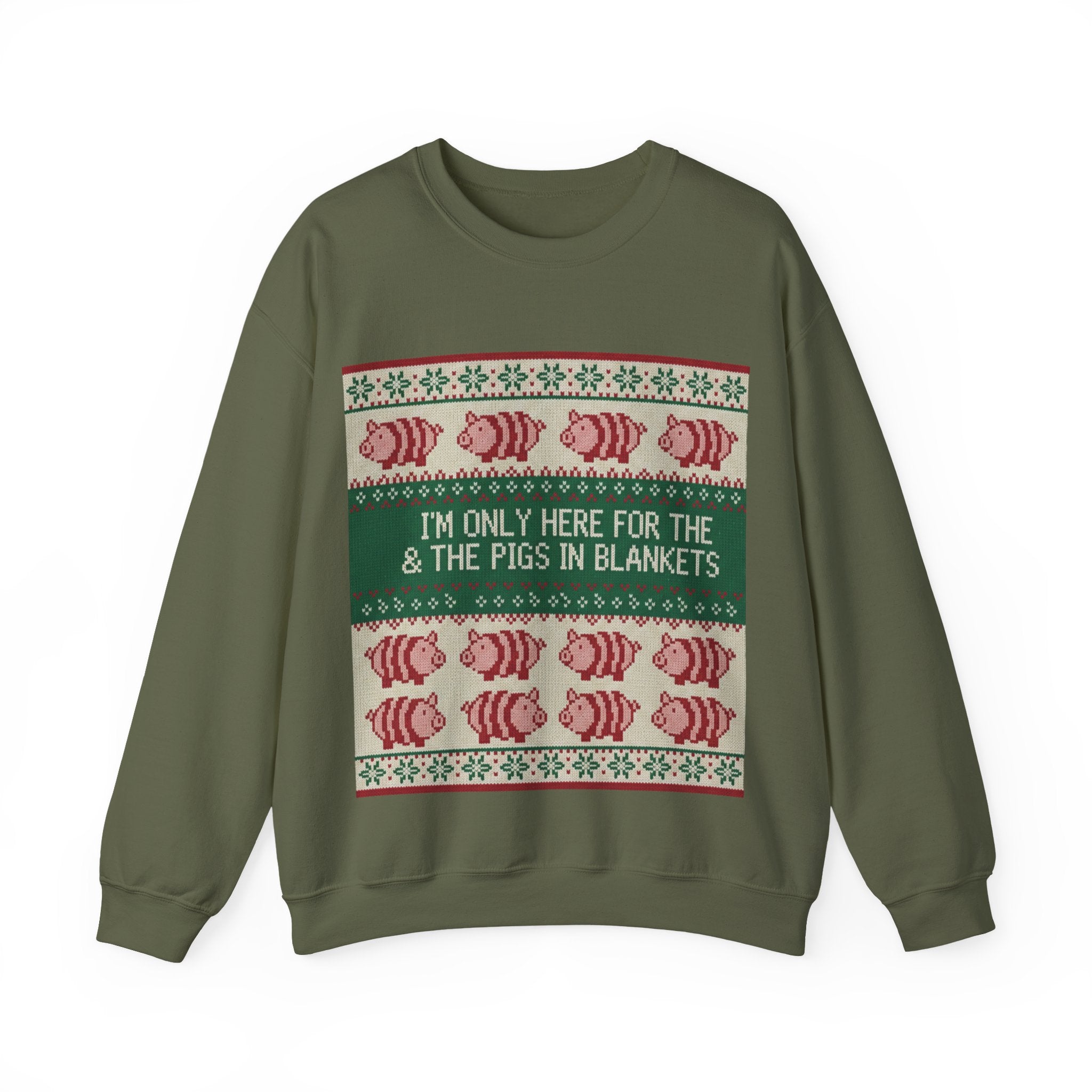 Ugly Xmas Jumper Sweatshirt — "I'm only here for the pigs in blankers" Christmas Crewneck