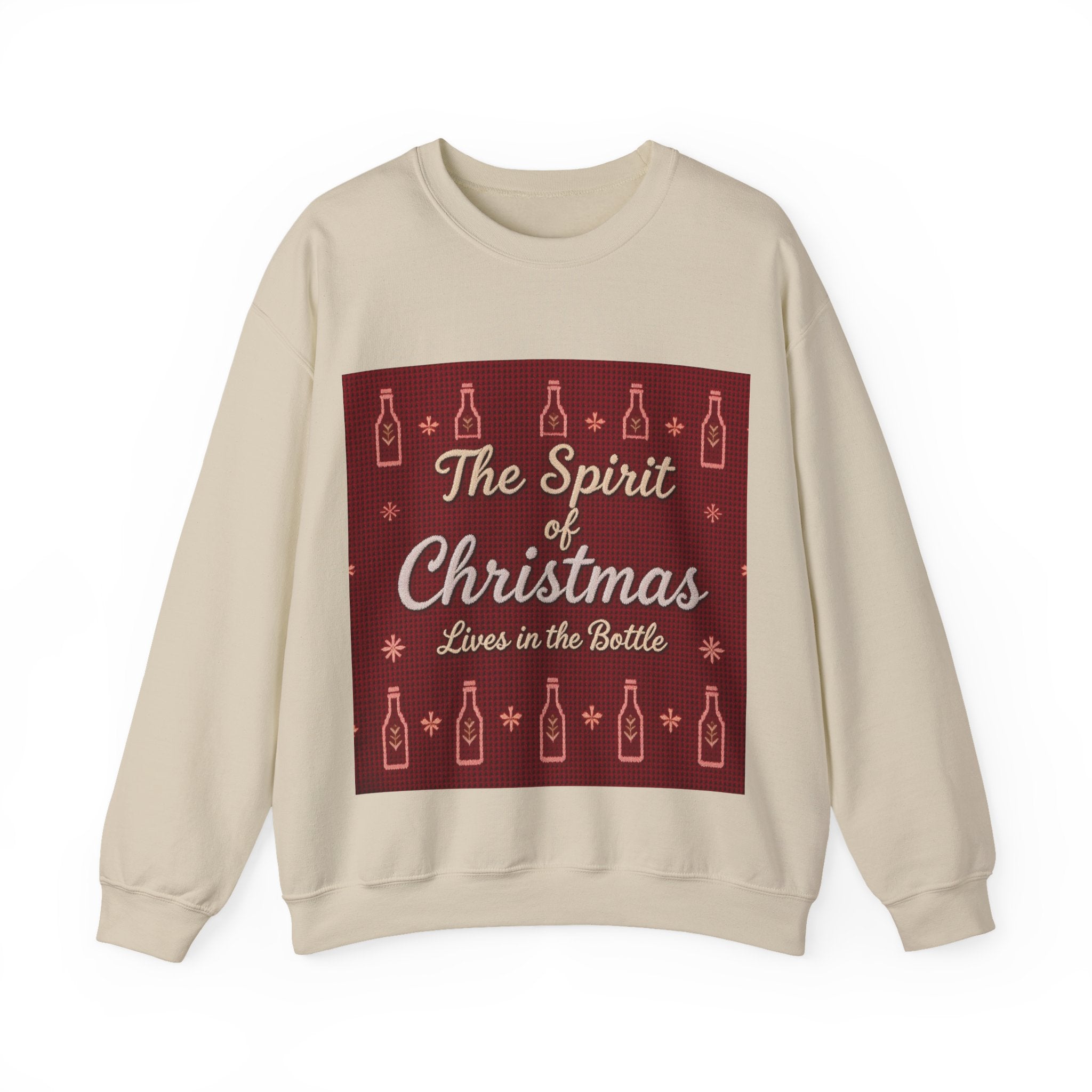 Ugly Xmas Jumper Sweatshirt — "The Spirit of Christmas lives in the bottle" Christmas Crewneck