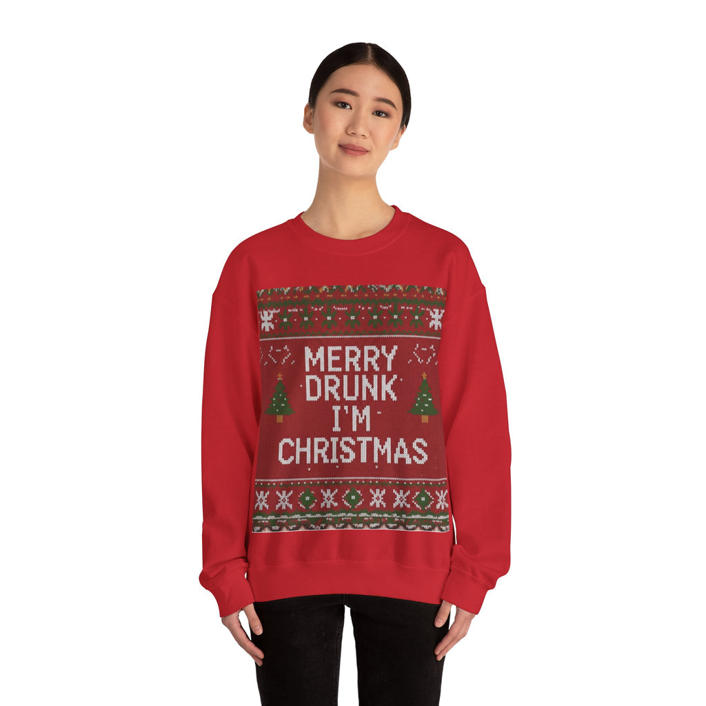 Ugly Xmas Jumper Sweatshirt — "Merry Drunk I'm Christmas" Christmas Crewneck