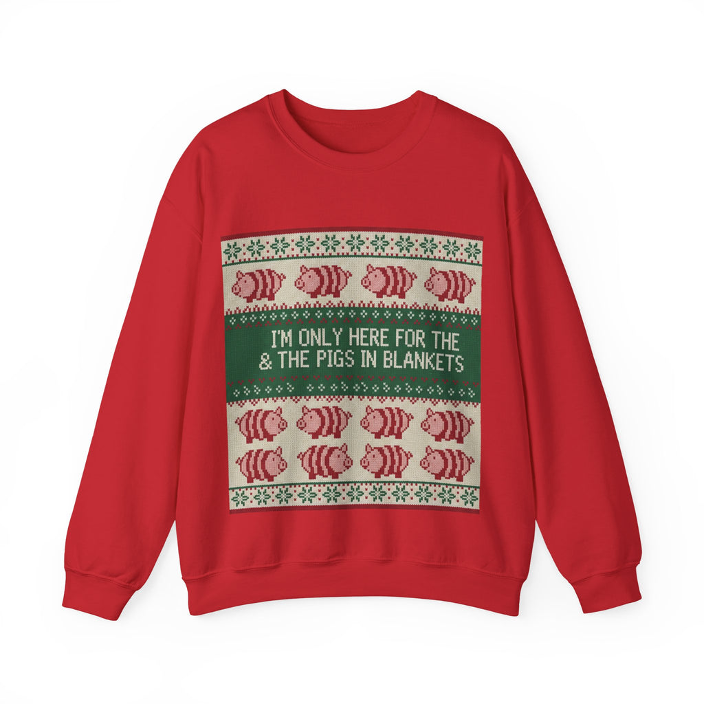 Ugly Xmas Jumper Sweatshirt — "I'm only here for the pigs in blankers" Christmas Crewneck