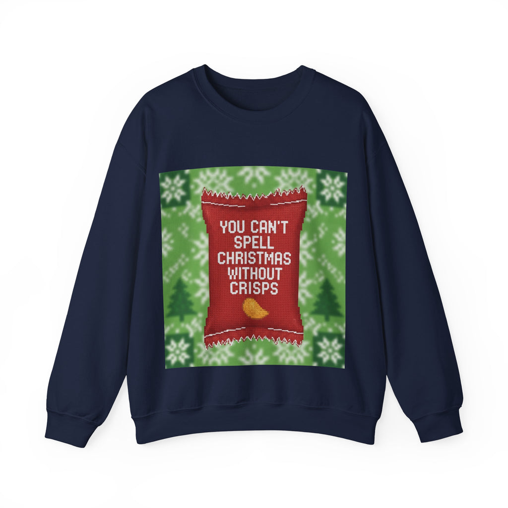 Ugly Xmas Jumper Sweatshirt — "You Can't Spell Christmas without Crisps" Christmas Crewneck