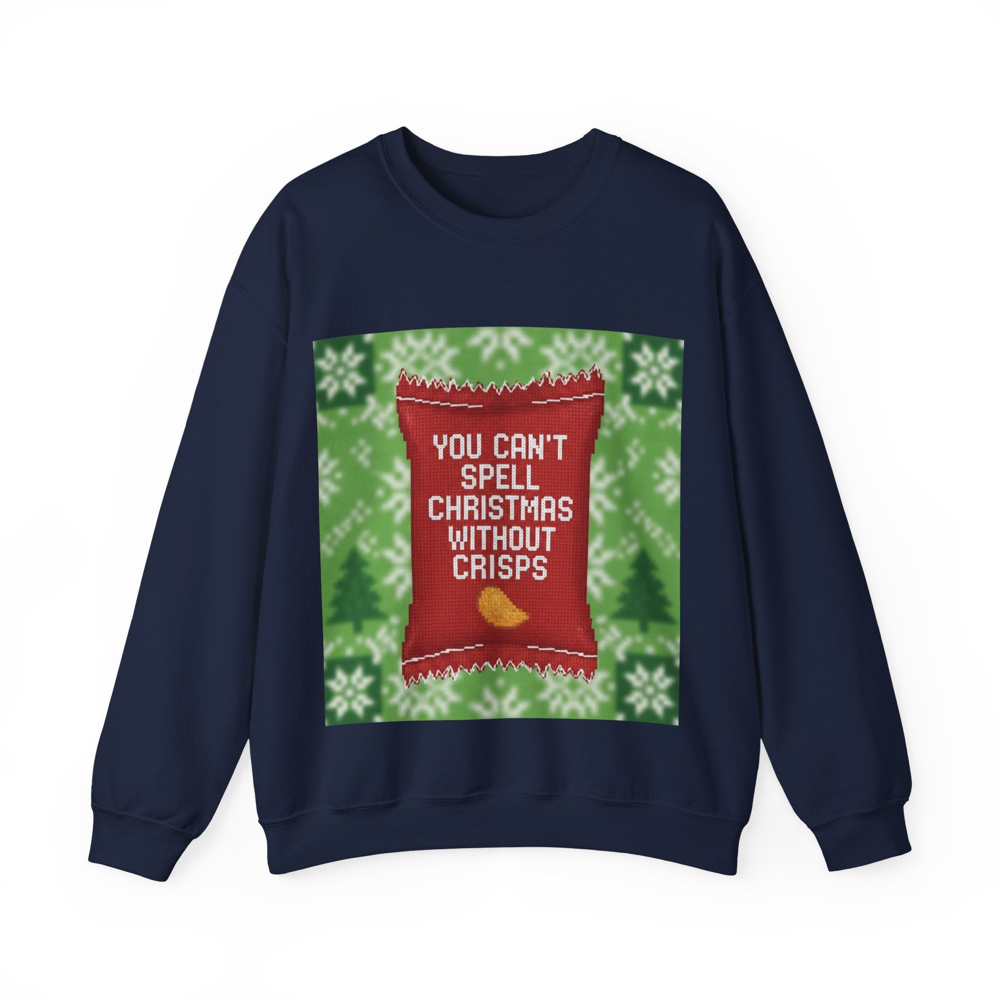 Ugly Xmas Jumper Sweatshirt — "You Can't Spell Christmas without Crisps" Christmas Crewneck