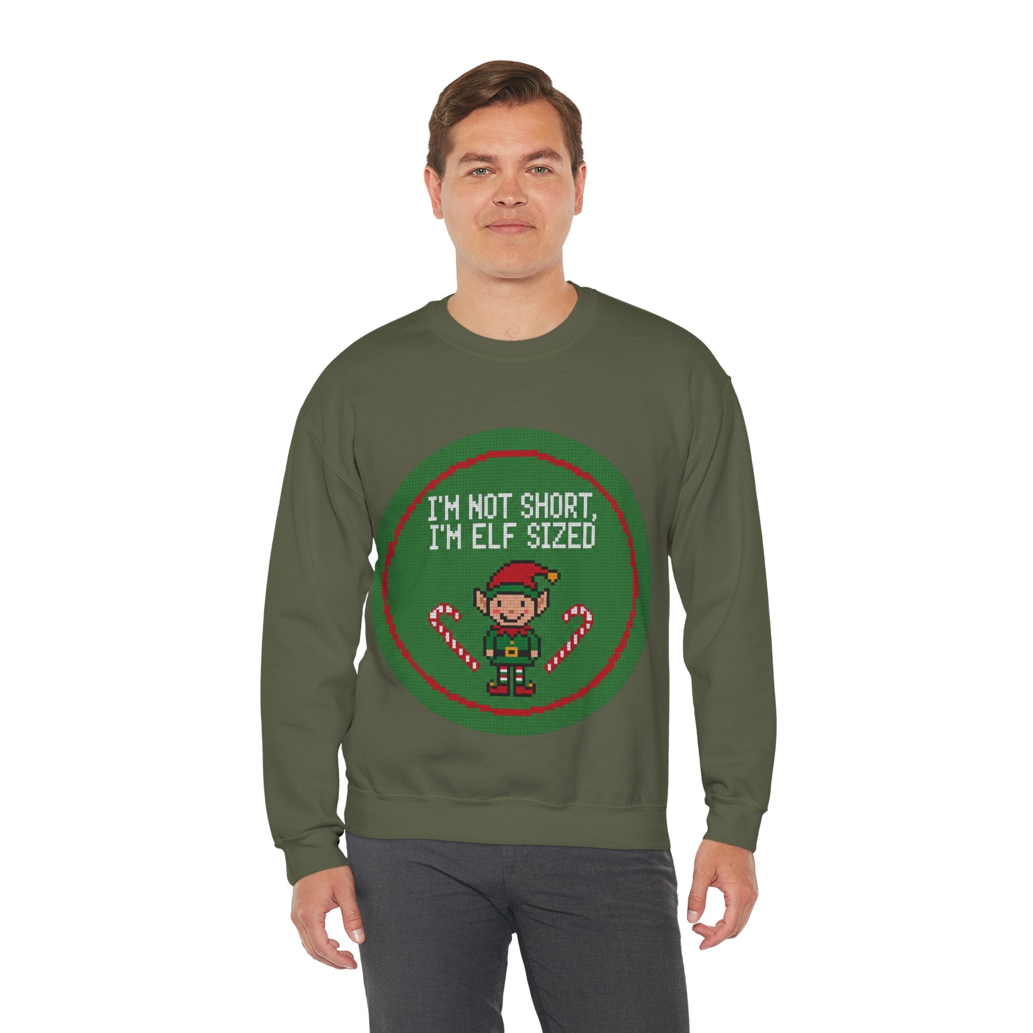 Ugly Xmas Jumper Sweatshirt — "I'm not short I'm elf sized" Christmas Crewneck